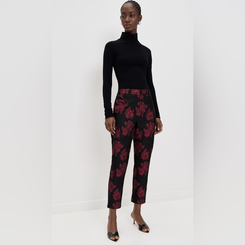 Misa Los Angeles Ria Pants Women Medium Black Floral Print Elastic Waist Zipper